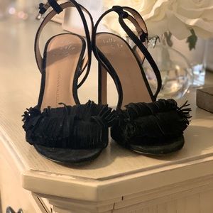 Banana republic open toe heel with fringe accent